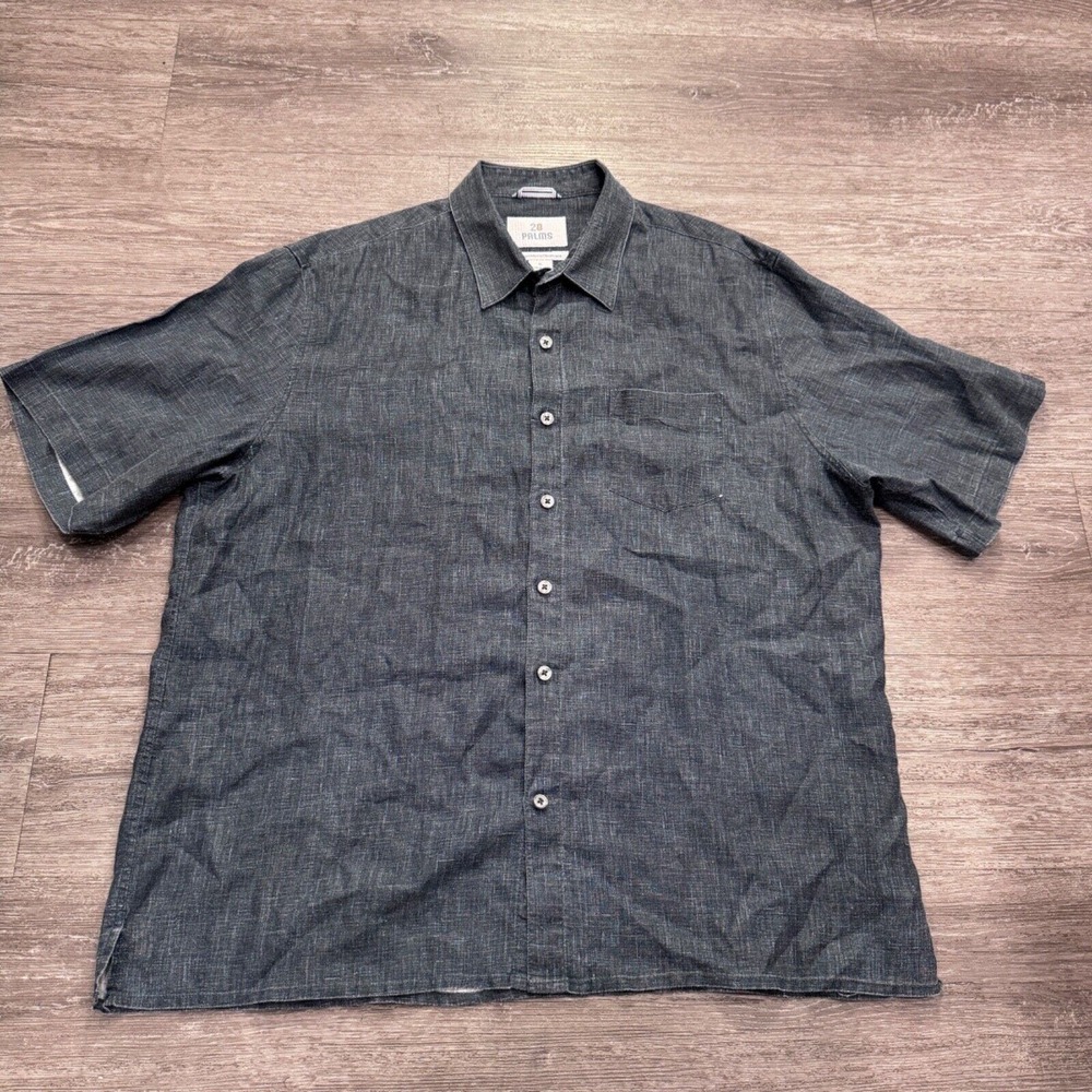 28 Palms shirt Mens XL Gray Chambray 100% Linen Breathable‎ Button Up Outdoor
